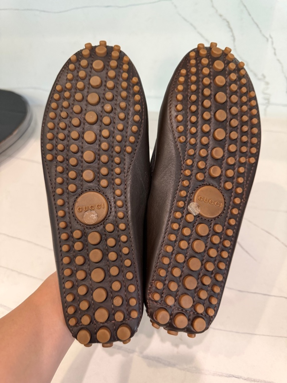 Gucci Brown Leather Slip-On Loafers with Green & Red Web Stripe - Picture 8 of 8